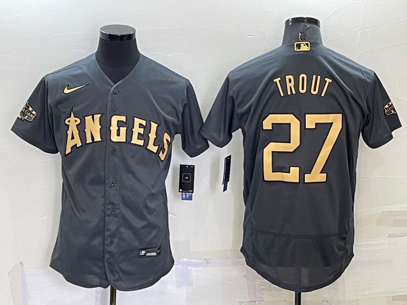 Cheap Men Los Angeles Angels 27 Trout Grey 2022 All Star Elite Nike MLB Jersey